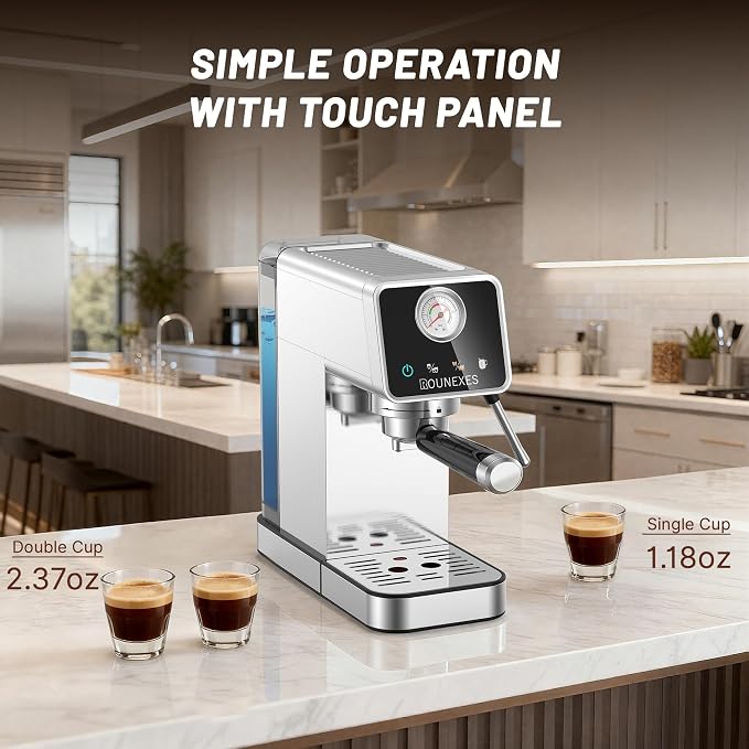 20 Bar Espresso Machine, Semi-Automatic Espresso Machine with Milk Frother, Compact Espresso Coffee Maker For Café-Quality Lattes and Cappuccinos at Home & Office, Silver