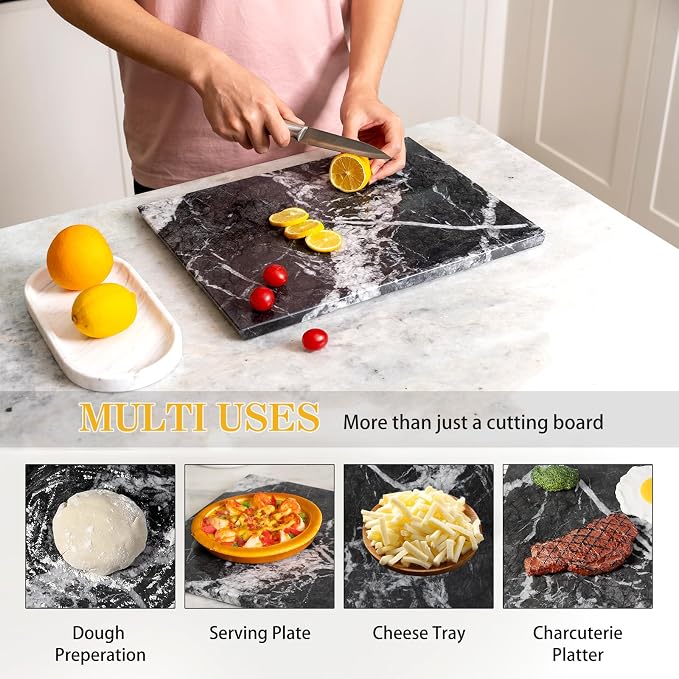 Koville Marble Cutting Board for Kitchen, 16x12 Inches Large Marble Slab Cheese Board, Rectangular Serving Board for Baking Charcuterie Pastry, Natural Stone Board for Countertop (Grigio Carnico)