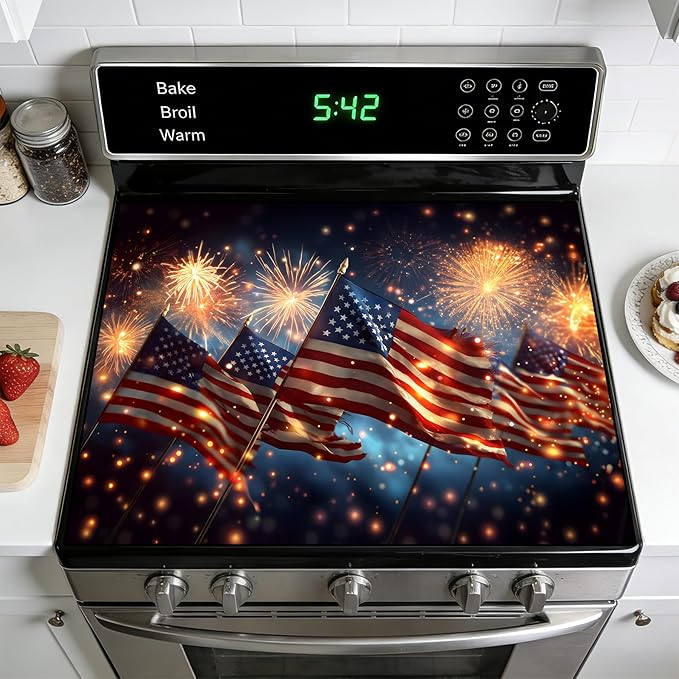 Stove Top Covers for Electric Stove: Independence Day Heat Resistant Protector Glass Stove Top Expands Counter Space, Stylish Kitchen Decor 28.5'' × 20.5''
