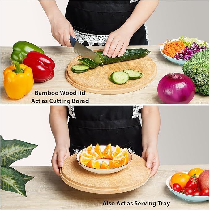 11.3" Extra Large Salad Bowl with Wooden Lid & Servers, 208Oz, Oversized Bamboo Fiber Salad Serving Set with Utensils for Home/Kitchen, Big Lightweight Bowl for Mixing Salad,Fruit,Pasta - Matte Black