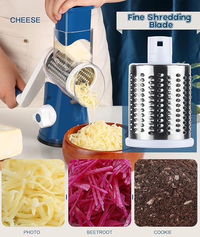 Ourokhome Vegetable Chopper Onion Cutter with Container Multifunctional Food Chopper with 2 Blades, Rotary Cheese Grater Hand Crank, Kitchen Shredder Speed Mandolin Slicer Nuts Grinder with Handle