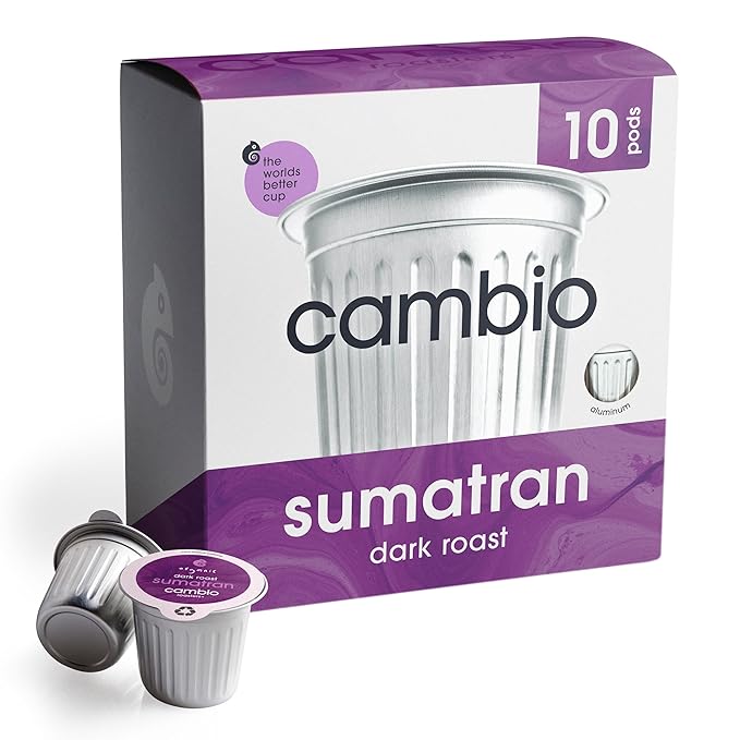 Cambio Roasters Sumatran Dark Roast Organic Coffee Pods - The Only Organic Recyclable Aluminum Coffee Pods, Small Batch Roasted, Keurig® Compatible, Bold Flavor & Longer Lasting Freshness, 10 Count