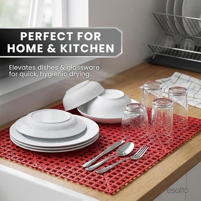 Esatto Interlocking Shelf Mats – for Spills, Clean Bars, Stain Protection, and an Anti-Slip Surface (6, Red)