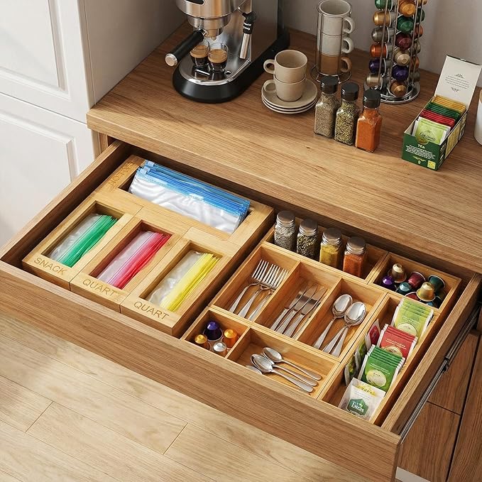9 Pcs Kitchen Organization Set Including 5 Utensil Drawer Organizer 4 Storage Bag Organizer Multifunctional Storage for Kitchen, Office, Jewelry, Bedroom