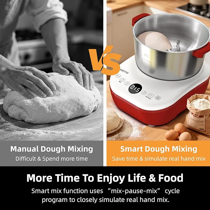 AIZIYO DoughChief, Electric Dough Mixer 7.4Qt with Ferment Function, Dough Maker 304 Stainless Steel Bowl, Microcomputer Control, Face-up Touch Panel, Easy To Clean for Bread & Pizza
