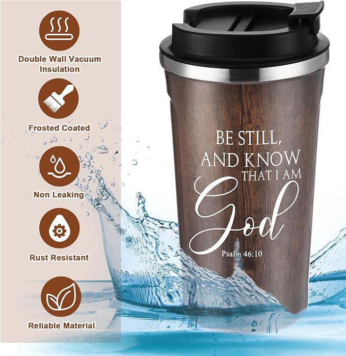 Meanplan 10 Set Christian Fathers Day Church Gifts Bible Verse Tumbler Bulk 17oz Coffee Cup Religious Jesus Tumbler Inspirational Mug for Men Women Teacher (Wood Grain, Bible Theme)