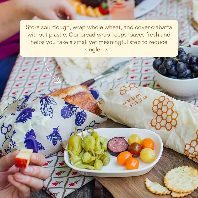 Bee's Wrap Beeswax Wraps for Bread - Beeswax Bread Wrap for Sourdough & Bread Storage - Plastic Free Made in USA Reusable Natural Food Wrap - Bees & Bears