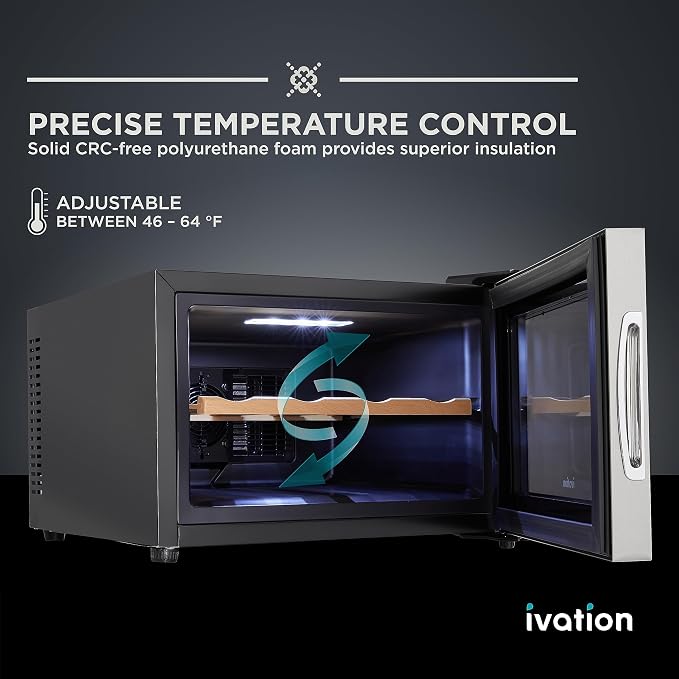 Ivation Premium Stainless Steel 8 Bottle Horizontal Thermoelectric Wine Cooler/Chiller Counter Top Red & White Wine Cellar w/Digital Temperature, Freestanding Refrigerator Quiet Operation Fridge