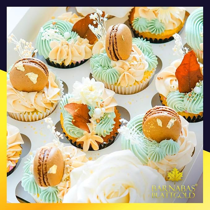 Barnabas Edible Gold Leaf 24K - Cake Decorations, Loose Gold Leaf Sheets for Cupcakes - 1.5 inches, Interleaf of 24