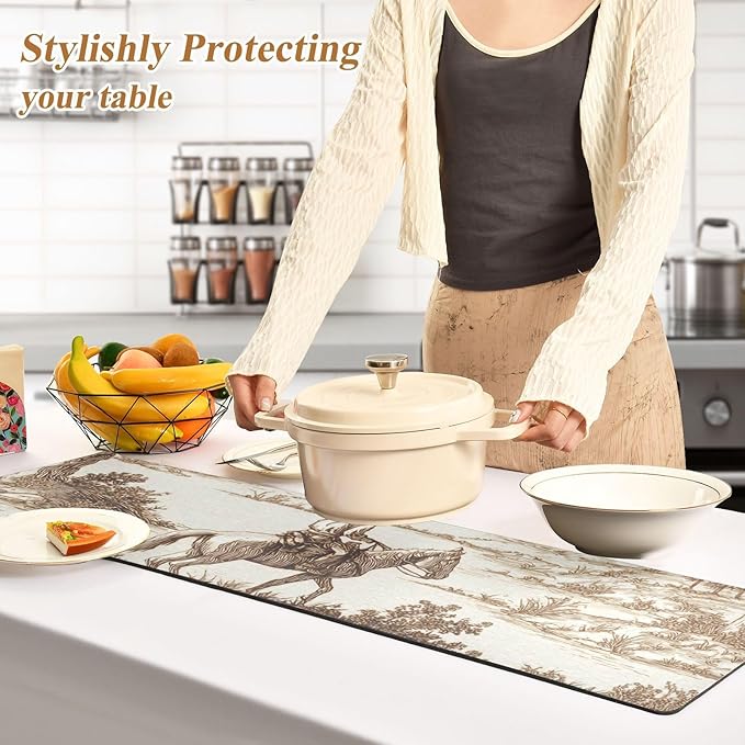 2-in-1 Table Runner Trivet for Hot Dishes Heat Resistant Hot Plate Mat Pad 39x12 Inch Waterproof Table Protector Trivets for Countertop Non Slip Decorative Cowboy Riding Horse Mountain Brown