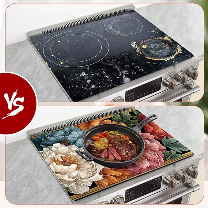 Decorative Electric Stove Top Covers, Heat Resistant Silicone Stove Cover Mat, Stove Top Protectors for Electric Flat Glass Stoves, Adds Extra Counter Space for Small Kitchens and Apartments