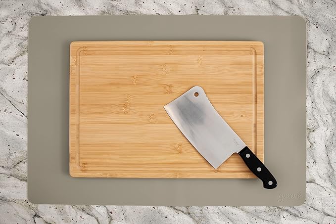 GASARÉ, Extra Large, Thick, Silicone Mat for Kitchen Counter, Heat Resistant Mat, Countertop Protector, Non-Slip, Easy to Clean, Cuttable, 25 x 17 Inches, Taupe