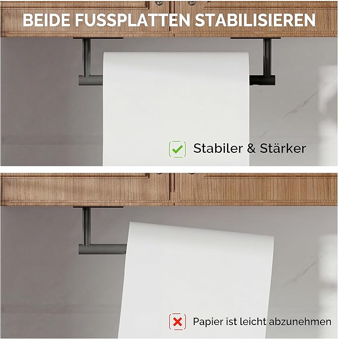 Paper Towel Holder Under Cabinet, Self Adhesive or Wall Mounted SUS304 Stainless Steel Paper Towel Holder for Kitchen, Bathroom, Farmhouse, Barbecue and Laundry (Matte Black)