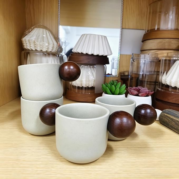 Ceramic Espresso Cups Set of 4 – Double Shots 4 oz Coffee Mugs with Handle, Japanese Tea Cup Set Small Porcelain Modern Style Demitasse Cups for Tea, Latte, Cappuccino