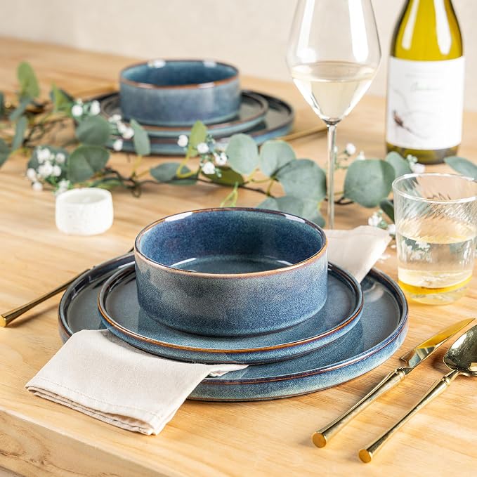 AmorArc Ceramic Dinnerware Sets, Handmade Reactive Glaze Stoneware Plates and Bowls Sets,Highly Chip and Crack Resistant | Dishwasher & Microwave Safe Dishes Set, Service for 8 (24pc)