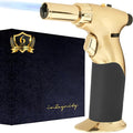 Dual Flame Butane Torch Gun - Refillable Luxury Hand Held Mini Blow Torch for Cooking, Creme Brulee, Soldering, Welding, & Resin Art - Adjustable Flame with Ignition Lock - Gold Black by inZaynity®