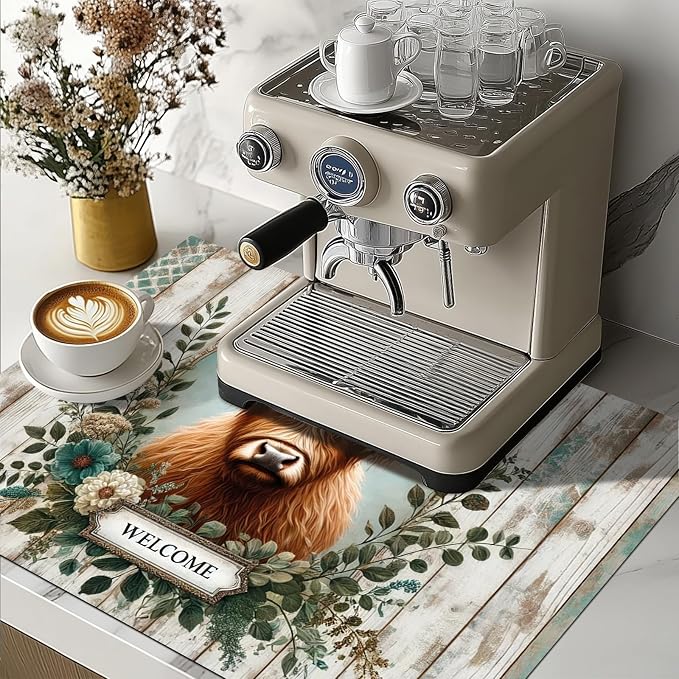 HOMETITUTE Stove Top Cover for Electric Diatomite Welcome Mat 28x20 Inch Highland Cow Kitchen Decor Farmhouse Countertop Protector Coffee Mat Heat Resistant Electric Stovetop Cover Pad