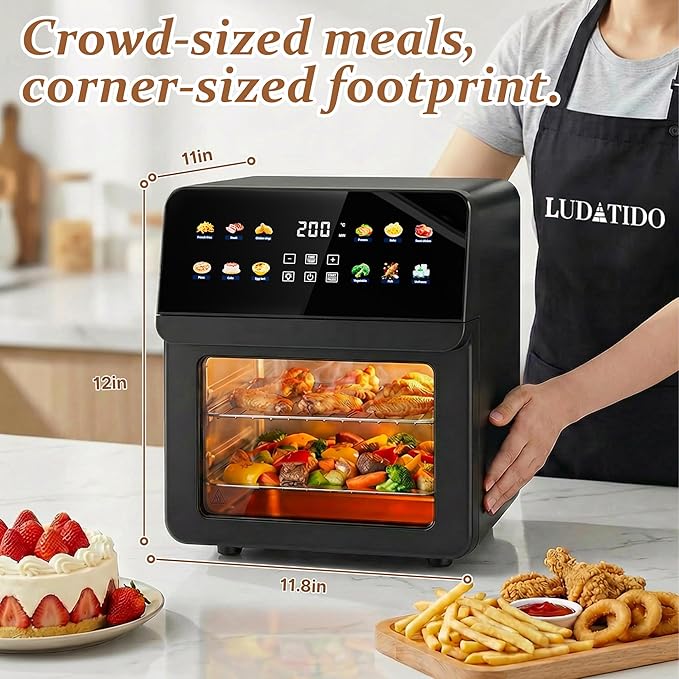 2026 Upgraded 12QT Air Fryer Oven, 8-in-1 Toaster Oven Combo, 8 Presets, Family Size Countertop Oven, 2 Baking Racks & Gloves, Roast Bake Air Fry, Easy to Clean
