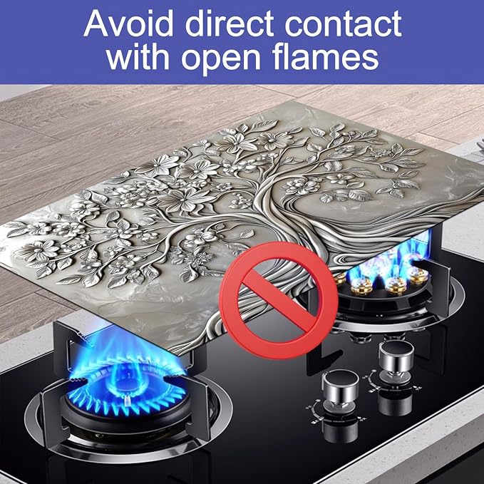 HOMETITUTE Stove Top Cover for Electric Stove 28x20 Inch Tree of Life Glass Cooktop Protector Mat Heat Resistant Decorative Kitchen Cover for Glass Range Countertop Coffee Mat