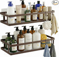 PUSDON 2-Pack Minimalist Shower Caddy Wall Mount, Open Frame Bathroom Shelf Organizer with Mesh Base, Rustproof Floating Spice Rack for Kitchen, Holds 50 LBS, 4 Hooks - Vintage Bronze, Guardrail
