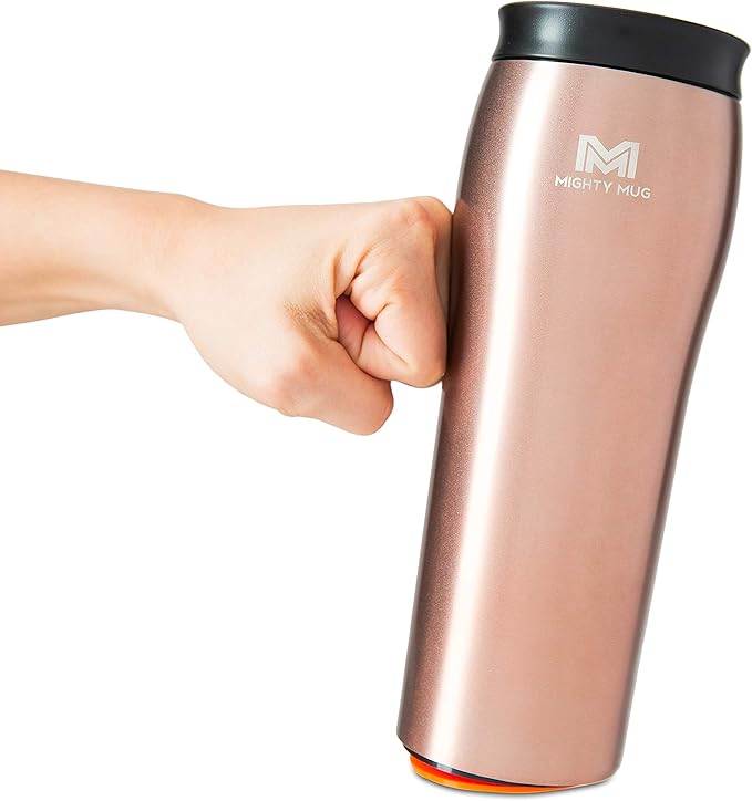 Mighty Mug | The Untippable Mug | Grips When Hit, Lifts for Sips | Insulated Stainless Steel Tumbler | Cupholder Friendly | Gifts for Women Men All | Leakproof | 6 Hour Hot / 24 Cold | 16oz | RoseGold