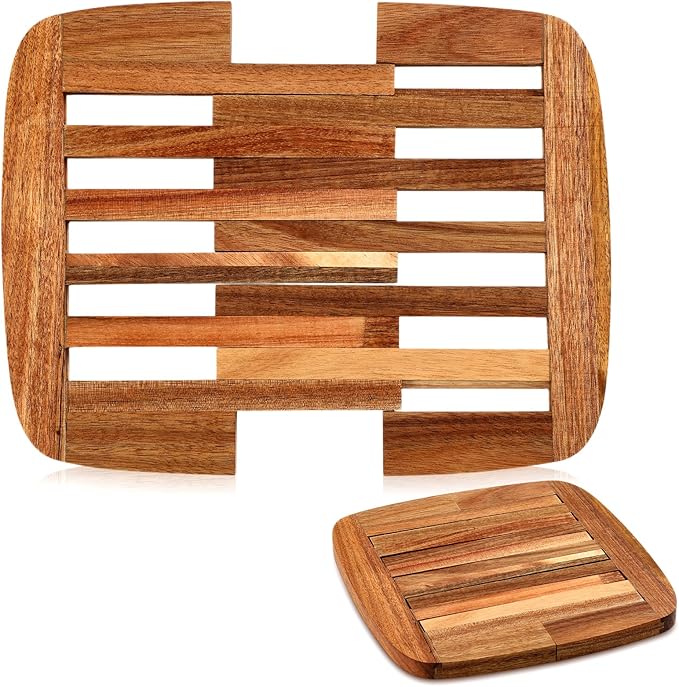 Yungyan Wood Trivet, Acacia Wood Hot Dish Holder Expandable 9 Inch to 11.8 Inch, Wooden Trivets for Hot Dishes, Bowls, Plates, Pots and Pans, Kitchen Table Protector