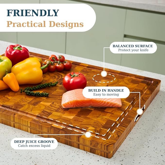 Bearchop Acacia Wood Cutting Board for Kitchen, Wooden Butcher Block with 4-Side Reinforced Bar for Anti Crack/Warp, [17"x13"x1"] Medium End Grain Cutting Boards with Gift Box, Juice Groove, Handle