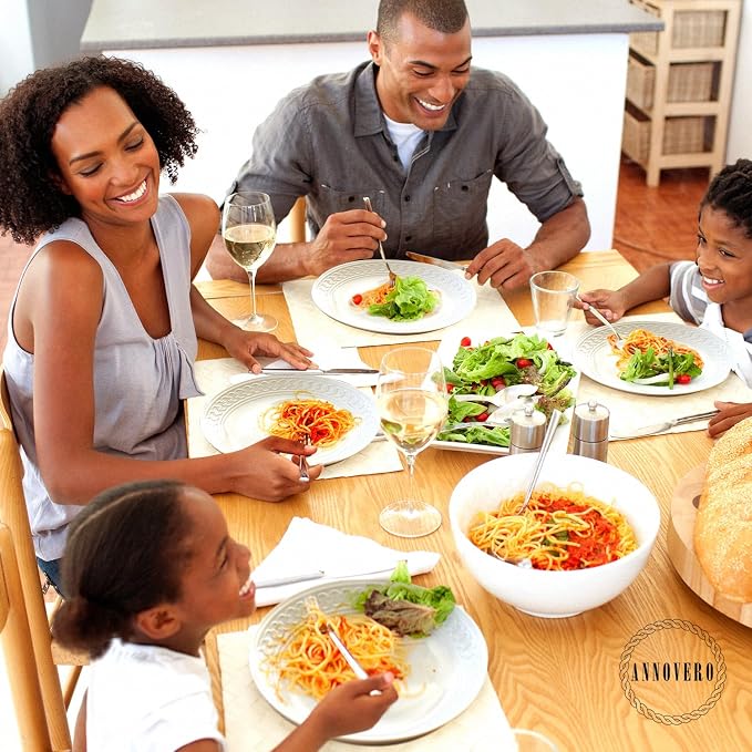 Annovero Plates and Bowls Sets - Dishes Set for 4 - Microwave Safe - 12 Piece Porcelain Dinnerware for Kitchen - Includes 4 Dinner & 4 Appetizer Plates, 4 Cereal Bowls - Zero Lead & Cadmium