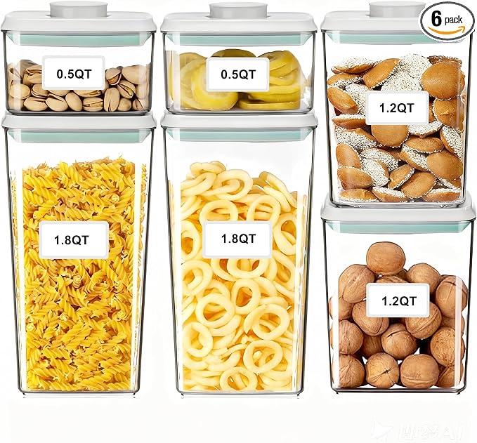 Pop Containers with Lids - Stackable Airtight Food Storage, Kitchen Pantry Storage Containers for Snacks Candy Salt Herbs Spices BPA-Free (0.5qt +1.2qt +1.8qt)*2