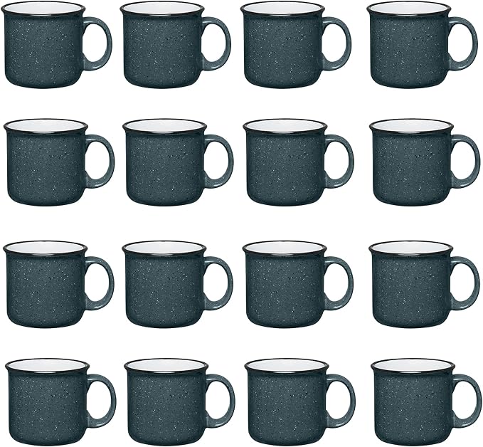 Set of 16 Ceramic Campfire Mugs – 15 Oz, Gray – Coffee & Tea Cups for Home, Work, Travel, Camping – Customizable, Great for DIY, Events, Companies