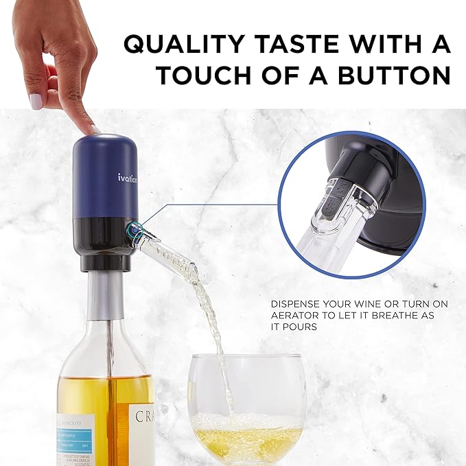 Ivation All-in-One Wine Gift Set – Includes Electric Bottle Opener, Aerator Dispenser, Preserver Pump, 2 Cork Stoppers, Foil Cutter & Gift Box