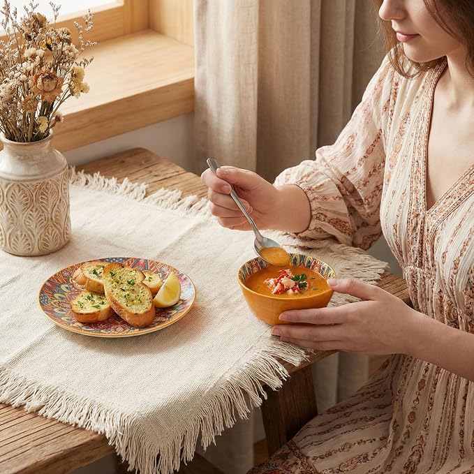 YA JU Mandala Dinnerware Sets (12 Pcs) Serves 4, Buffet Dinnerware, Boho Plates and Bowls Dish Set with 8" salad Plate 8" Dessert Plate 4.8" bowl, apply Casual dining Indoor Outdoor Dining Party