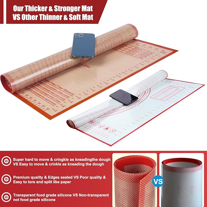 Silicone Pastry Mat 28''By 20'' Nonstick Baking Mats Non-slip Counter Mat for Dough Rolling, Pastry, Pie Crust, Fondant, Cookies, Bread, Pasta, Pizza Mat