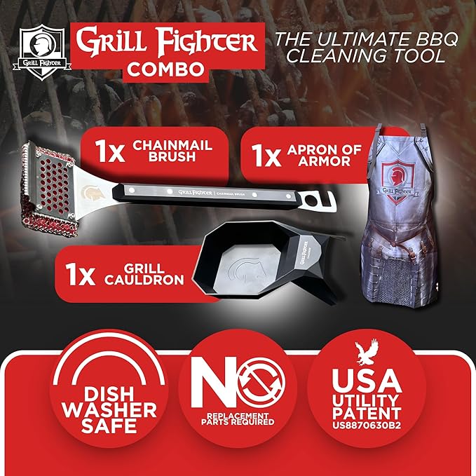 Grill Brush Combo Pack – Grill Cleaner & Scrubber for Outdoor Grills, BBQ Cleaning Tool, Steel Bristle-Free Brush, Grilling Apron – BBQ Accessories for Men & Women