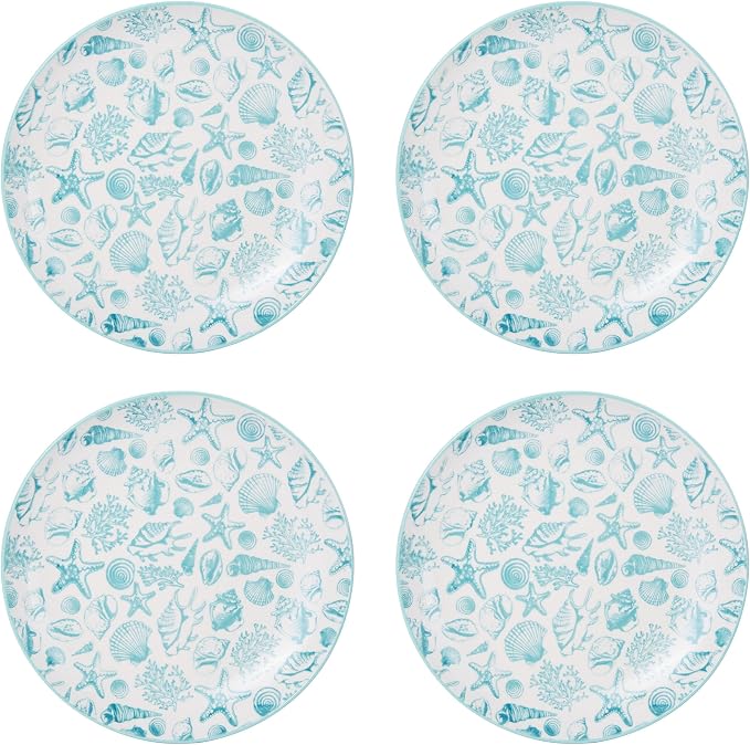Pfaltzgraff Venice 16-Piece Stoneware Dinnerware Set, Service for 4, Aqua and White Color Combination, Durable and Chip Resistant, Microwave Safe