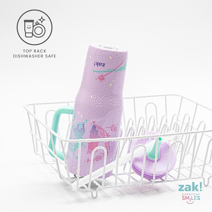 Zak Designs Wicked: For Good Sutton Travel Tumbler for On the Go, 30oz Stainless Steel with Vacuum Insulation, Silicone Straw, and Carry Handle for Cold Drinks (Glinda and Elphaba)