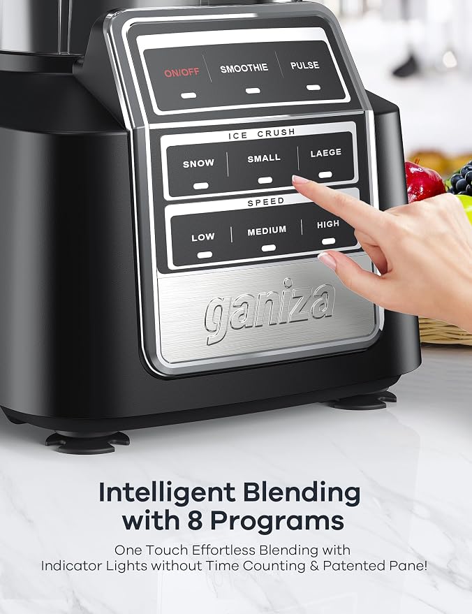 Ganiza Smoothie Blender Max 1800W, Professional Blenders for Kitchen | 64 oz Large Capacity Pitcher, 3 Manual Speeds Maker for Smoothies, Shakes, Frozen Drinks, Sauces, Salsa, Full-Size Countertop