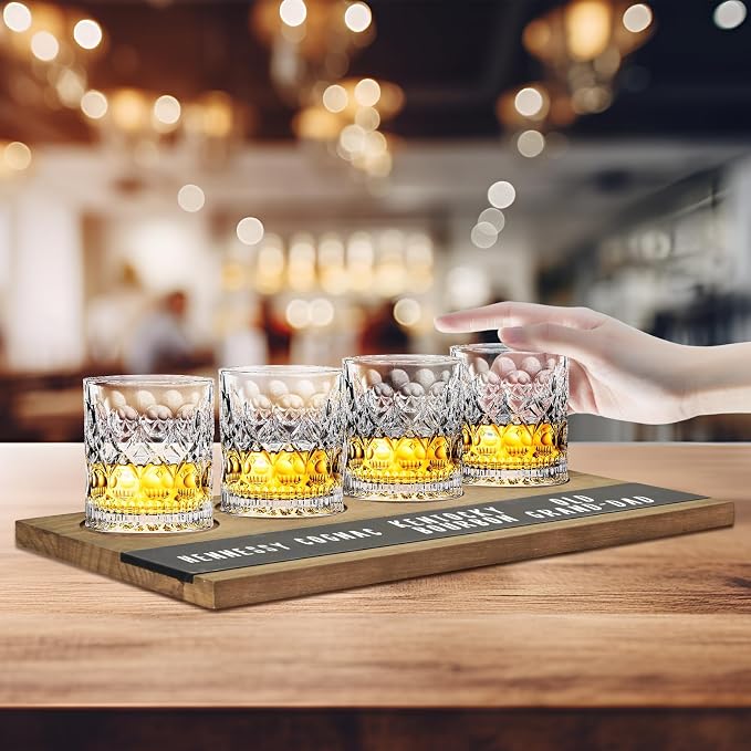 Flight Board Wine Flight Tasting Set of 4, Whiskey Tasting, Wooden Wine Tastings Kit for Beer, Cocktails, Champagne Flights, Coffee, Tastings, Party Supplies