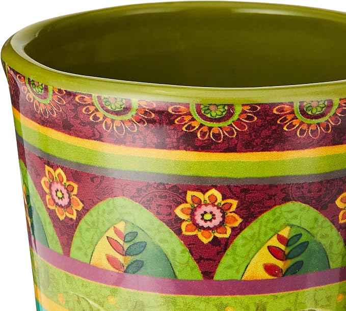 Tunisian Sunset 18 oz. Ceramic Mugs, Set of 4 – Multicolor Boho Coffee & Tea Cups with Bold Folk Art Patterns, Microwave & Dishwasher Safe, Eclectic Kitchen Gift Set for Beverage Lovers (Pack of 3)