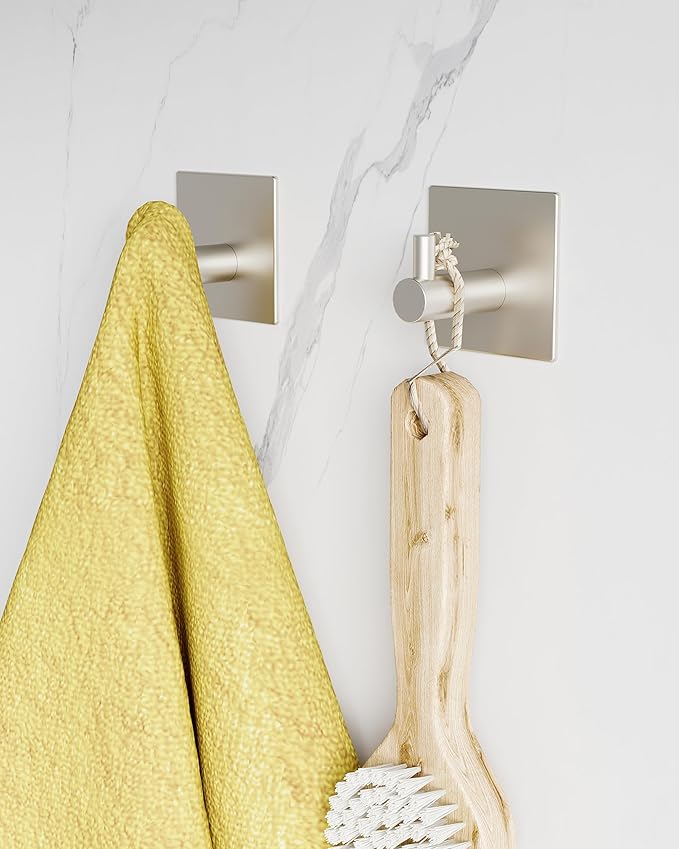 Paper Towel Holder Under Cabinet, Self Adhesive or Wall Mounted SUS304 Stainless Steel Paper Towel Holder for Kitchen, Bathroom(2 Towel Hooks, Silver)