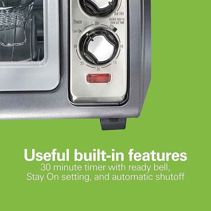 Hamilton Beach Air Fryer Toaster Oven Combo, Stainless Steel | Large Capacity, Fits 6 Slices or 12" Pizza, 4 Cooking Functions: Convection, Bake, Broil, Roll-Top Door