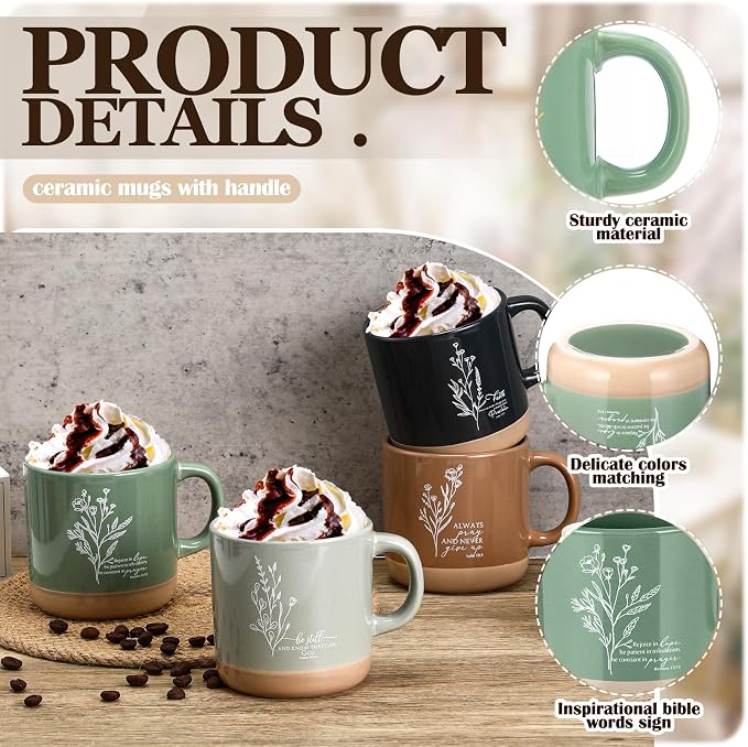 LemonRoad 12 Pcs Christian Gifts for Women Inspirational Large Handle Bag Ceramic Coffee Mug Religious Scented Candle Boho Flower Bible Design Religious Gift for Sister Church Party Friend