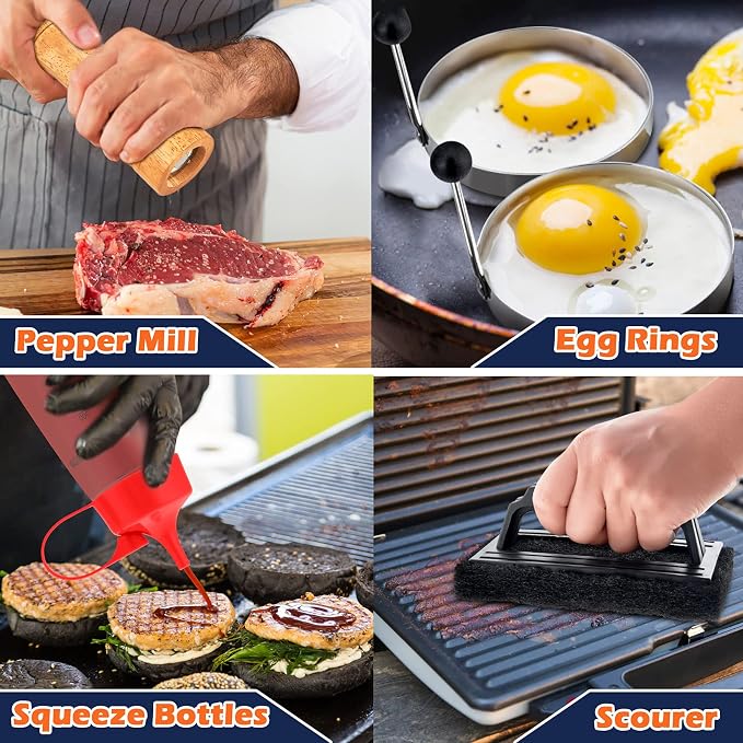 Joyfair Griddle Accessories Kit for Blackstone - 18Pcs, (ABS Handle) | Flattop Grill Accessory Tools Set with Stainless Steel Spatula Turner, Basting Cover, Smash Burger Press for BBQ Cooking