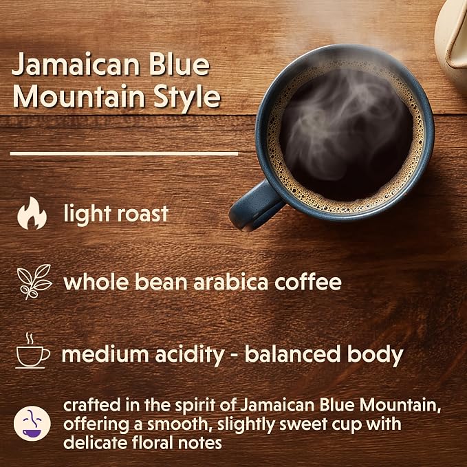 Coffee Bean Direct Jamaican Blue Mountain Style, Whole Bean Coffee, Arabica Coffee Blend, Light Roast, 2.5 Pound Bag (Pack of 1)