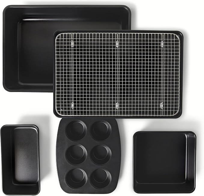Amazon Basics Nonstick Bakeware 6-Piece Set, Stackable, Dishwasher and Oven-Safe, Baking Pan