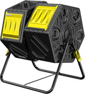 Compost Bin Outdoor, 2 Separate Tumbling Chambers, 37Gal Lagre Compost Tumbler with Sliding Door and Aeration System, 360° Rotating, Tumbling Composter Bin for Kitchen, Garden, Yard, Black Yellow