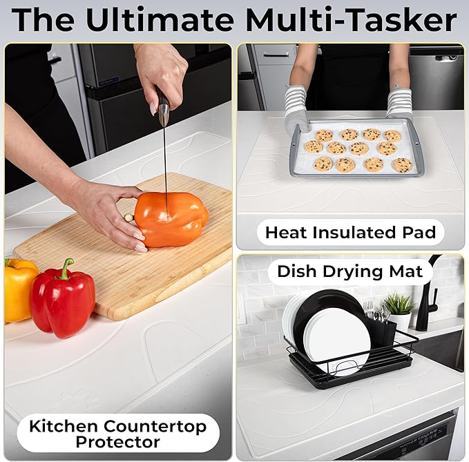 Stove Top Covers for Electric Stove - Silicone Stove Mat for Glass Top Stove - 28"x20" Stove Top Protector, Heat Resistant (450°F), XL Dish Drying Mat, Stove Cover – Pearl White