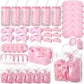 48 Pcs/6 Sets Baby Shower Prizes Winners Include Glass Cans Spa Headband Plush Sleep Eye Mask Hair Claw Clips Clear Cosmetic Bags Baby Shower Player Winner Gifts Bridal Game Gifts(Pink)