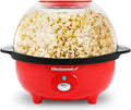 Elite Gourmet EPM330R Automatic Stirring Ceramic Nonstick 12-cup Popcorn Maker, Hot Oil Popcorn Machine w/Measuring Cap & Built-in Reversible Serving Bowl, Great for Home Party, ETL Approved, Red
