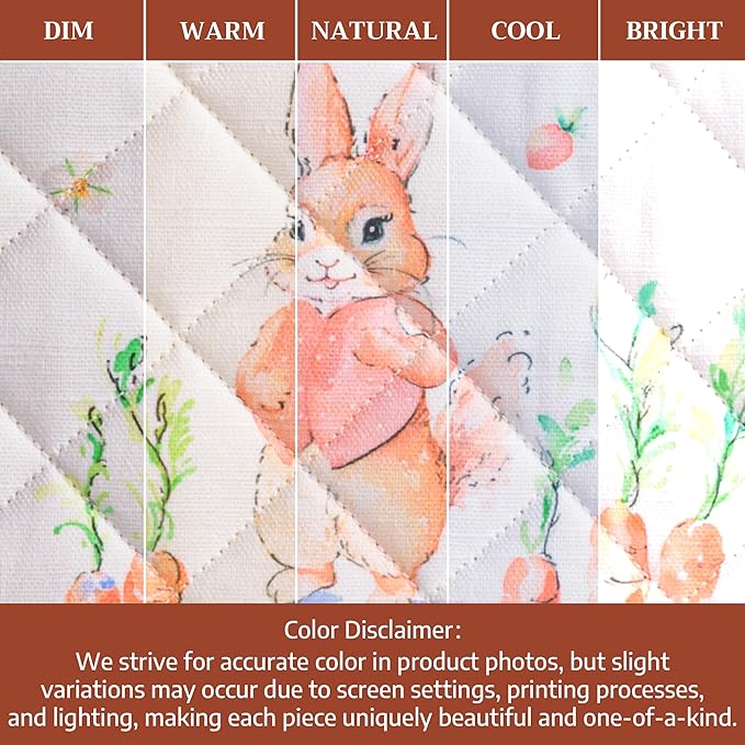 Maison d' Hermine 100% Cotton Oven Mitt & Pot Holder Set (7.5"x13" & 8"x8") Heat Resistant BBQ Cooking Gloves with Loop Baking Grilling Kitchen Gifts for Mothers Day Spring/Summer (Bunny Party)